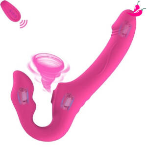 Vibrador Strapless Inversão com Vibrações e Sugador de Clitóris com Controle Remoto