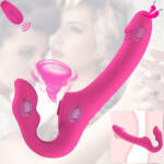 Vibrador Strapless Inversão com Vibrações e Sugador de Clitóris com Controle Remoto