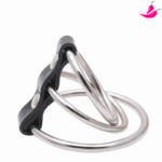 Anel Peniano Triplo em Metal com Tira em Couro Sintético