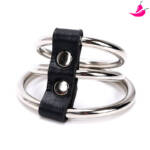 Anel Peniano Triplo em Metal com Tira em Couro Sintético