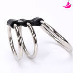 Anel Peniano Triplo em Metal com Tira em Couro Sintético