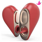 Vibrador Duplo Coração com Língua Estimuladora e Ondas de Pressão