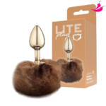 Plug Anal de Metal Dourado com Pompom