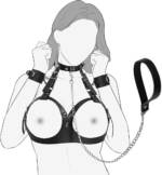 Kit Bondage – Seios BDSM com Coleiras de Couro PU, Corrente de Tração e Algemas