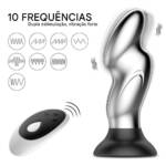Plug Anal em Metal com Ventosa em Silicone – 10 Modos de Vibração