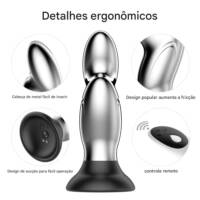 Plug Anal em Metal com Ventosa em Silicone – 10 Modos de Vibração