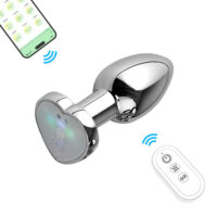 Plug Anal de Luxo em Metal com LED e 12 Modos de Vibração – Tamanho P Plug Anal de Luxo em Metal com LED e 12 Modos de Vibração – Tamanho P