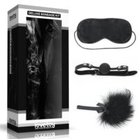 Kit Bondage Luxo com 3 Peças – Mordaça, Venda e Pluma Kit Bondage Luxo com 3 Peças – Mordaça, Venda e Pluma