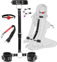 Kit Dominance Sado – Conjunto de Contenção de Pescoço, Pulso e Estímulo BDSM