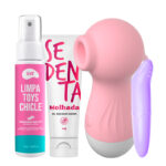 Kit Prazer & Cuidado – Sugador de Clitóris + Vibrador + Limpa Toys Intt + Gel Sedenta
