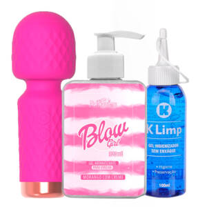 Kit Ritual do Prazer – Vibrador Varinha + Blow Girl + Limpa Toys