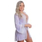 Robe Listrado Franciele com Detalhes em Renda Patitex