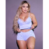 Pijama Flanelado com Shorts e Regata Cropped Rendada Hot Love Pijama Flanelado com Shorts e Regata Cropped Rendada Hot Love