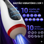 Masturbador Masculino Lanterna Recarregável com 9 Modos de Vibração e 9 de Sucção