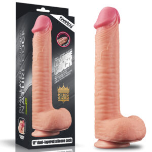 Pênis Realístico Dupla Densidade 30,5 cm com Escroto e Ventosa — Silicone Platinum Bege — LoveToy