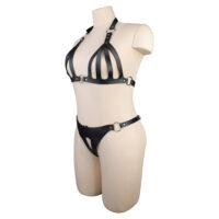 Conjunto Bondage Vixen — Sutiã e Calcinha em PVC com Detalhes Metálicos