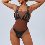 Conjunto Bondage Vixen — Sutiã e Calcinha em PVC com Detalhes Metálicos