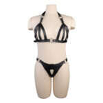 Conjunto Bondage Vixen — Sutiã e Calcinha em PVC com Detalhes Metálicos