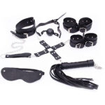 Kit Bondage Velvet — Com 7 Peças em Courvin Preto para Fetiche e Restrição