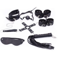 Kit Bondage Velvet — Com 7 Peças em Courvin Preto para Fetiche e Restrição