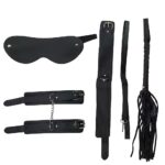 Kit Sado Bondage com 5 Peças – Algemas, Venda, Chicote, Coleira e Guia
