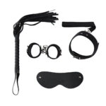 Kit Sado Bondage com 5 Peças – Algemas, Venda, Chicote, Coleira e Guia