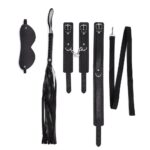 Kit Sado Bondage com 5 Peças – Algemas, Venda, Chicote, Coleira e Guia