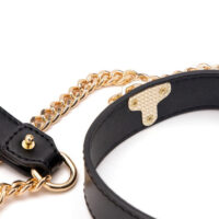 Coleira Bondage em Couro com Fecho Circular em Metal e Corrente de Tração