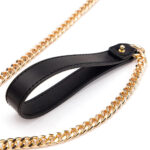 Coleira Bondage em Couro com Fecho Circular em Metal e Corrente de Tração