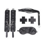 Kit Sado Bondage com 4 Peças – Venda, Chicote, Algema e Adesivos Sensoriais para Seios